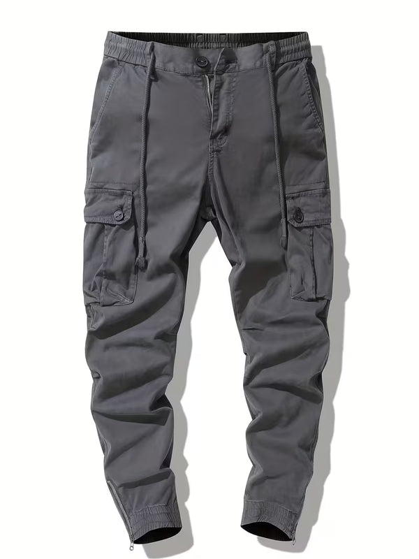 Caleb | Mens Cargo Pants Gray Tapered Jogger Cuff