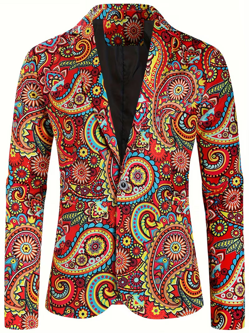 Cliff | Casual Printed Blazer Red Paisley Pattern