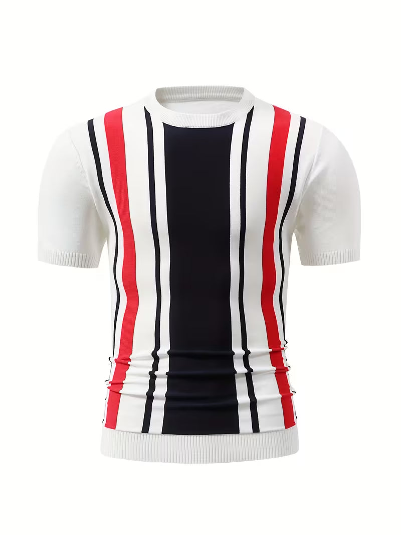 Blake | Striped Crew Neck Sweater White Red Black