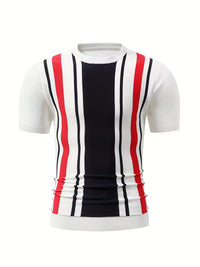 Blake | Striped Crew Neck Sweater White Red Black