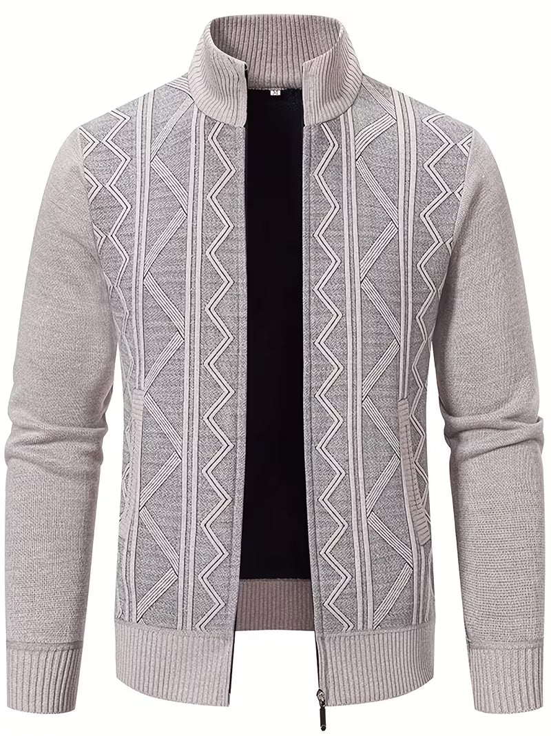 Tate | Geometric Knit Cardigan Vest Cream Diamond Pattern