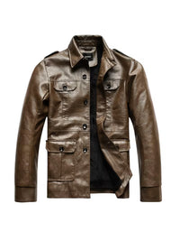 Blake | Casual Leather Jacket Brown Multi Pocket