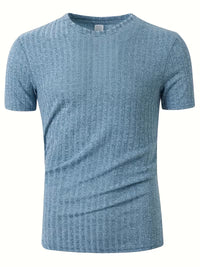 Theo | Casual Ribbed T Shirt Light Blue Crew Neck