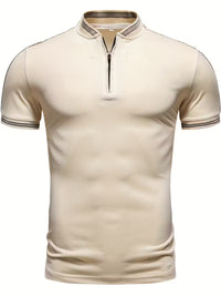 Tate | Casual Zip Polo Shirt Cream Striped Trim