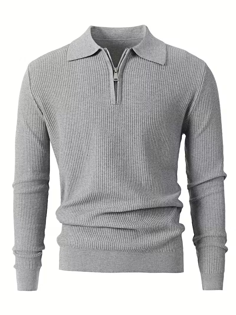 Blake | Ribbed Knit Quarter Zip Polo Sweater Gray