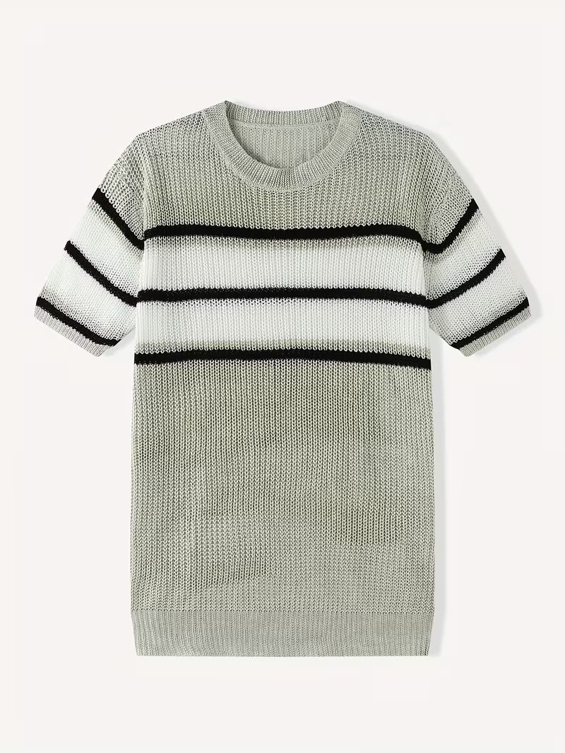 Seth | Crew Neck Sweater Cream Black Stripe