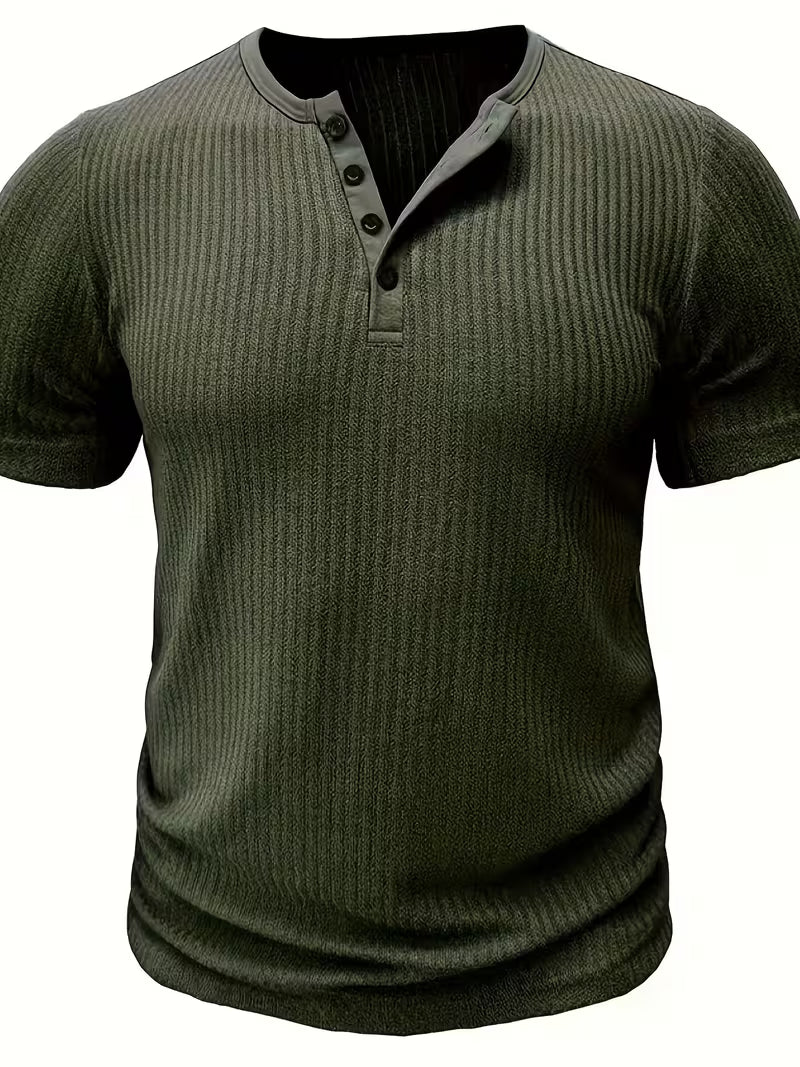 Blake | Casual Henley Shirt Olive Green Short Sleeve