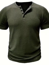 Blake | Casual Henley Shirt Olive Green Short Sleeve