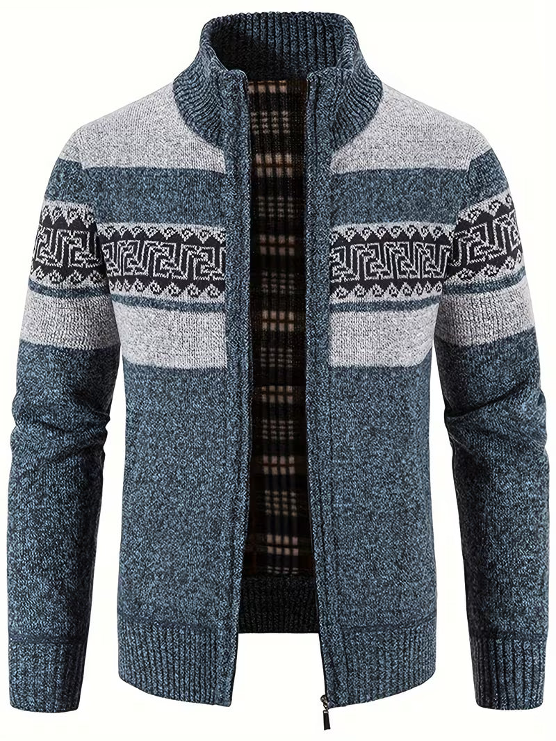 Tate | Patterned Wool Cardigan Vest Gray Navy