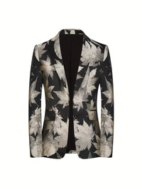 Blake | Floral Print Casual Blazer Black Cream Leaf Pattern