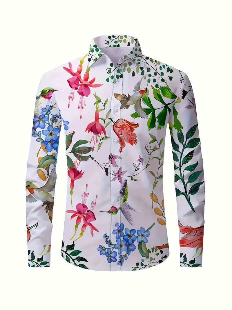 Blake | Tropical Floral Print Button Up Shirt White