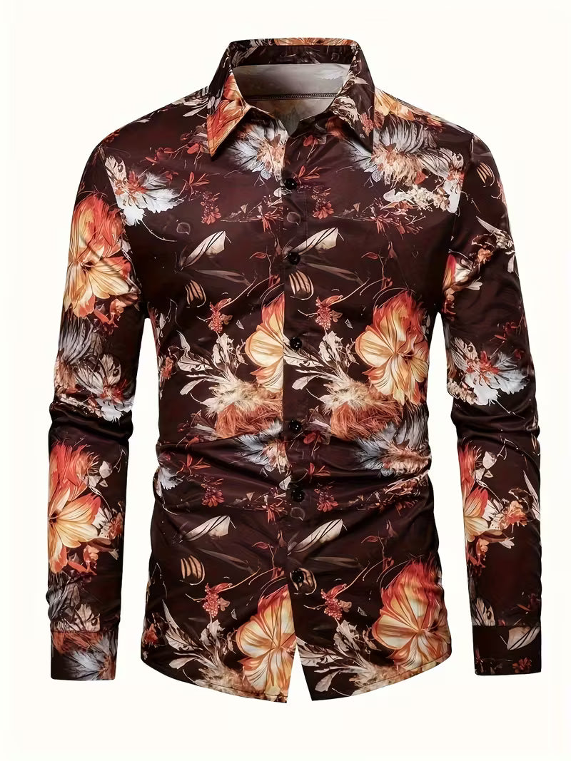 Theo | Floral Button Up Shirt Black Cream Orange