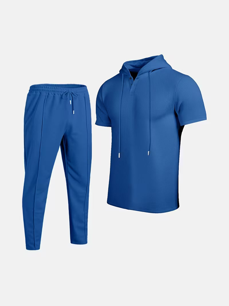 Blake | Mens Sweatsuit Waffle Knit Royal Blue Hooded