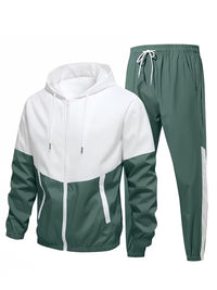 Shaw | Colorblock Zip Up Hoodie Tracksuit White Green