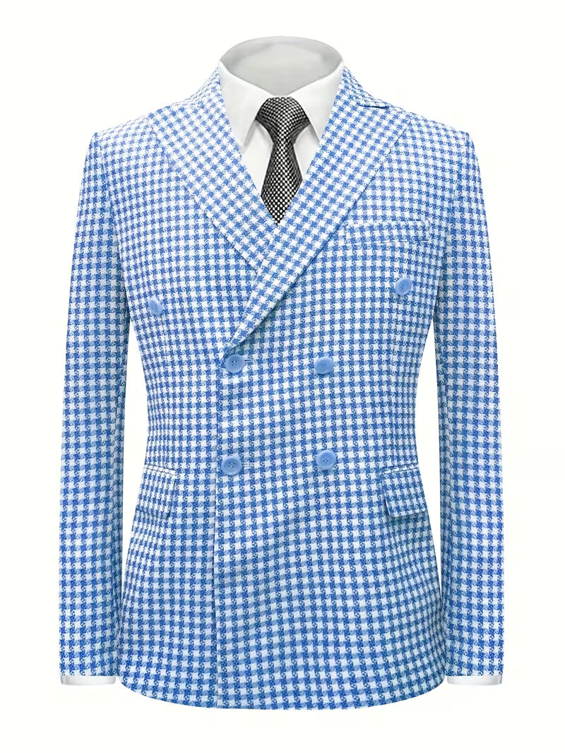 Max | Houndstooth Double Breasted Blazer Blue White