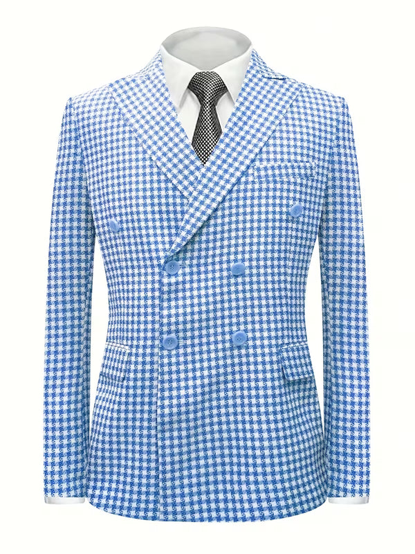 Max | Houndstooth Double Breasted Blazer Blue White