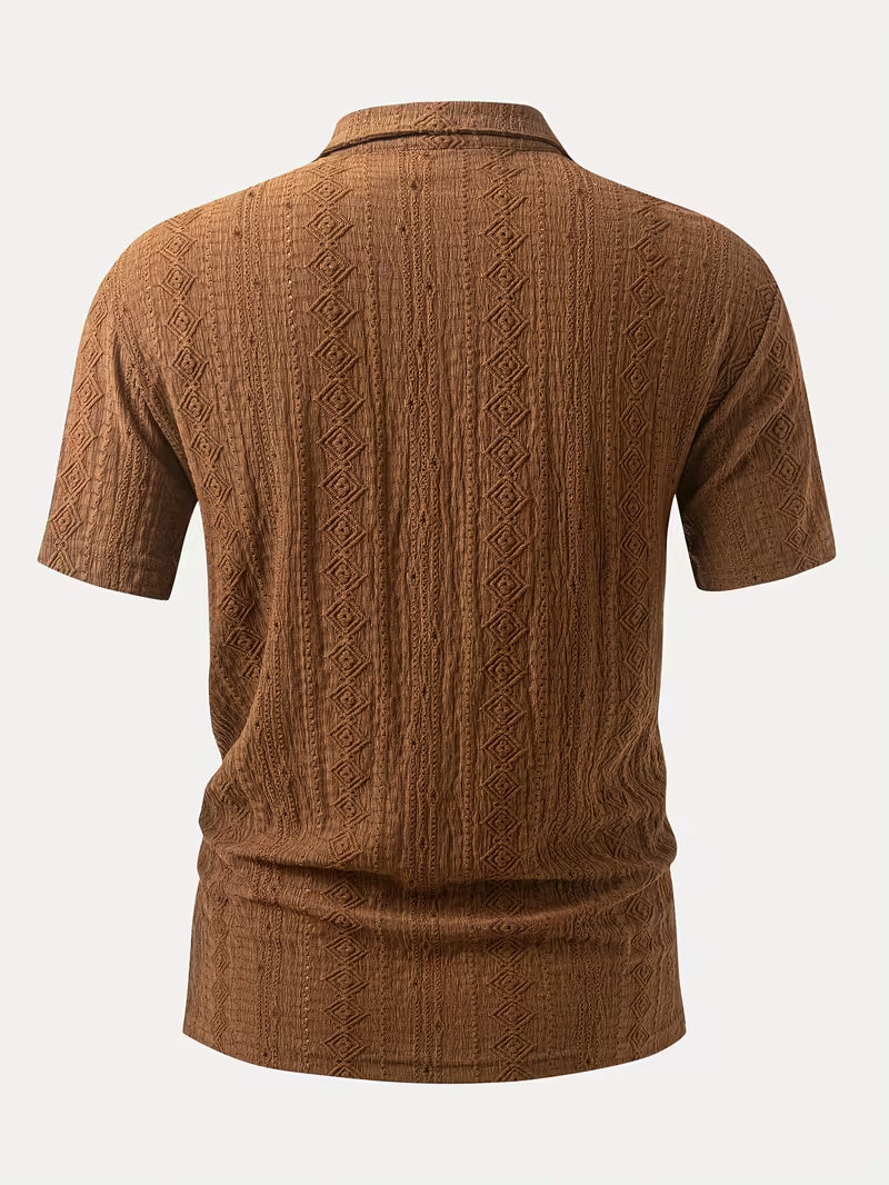 Callum | Mens Polo Shirt Brown Eyelet Embroidery