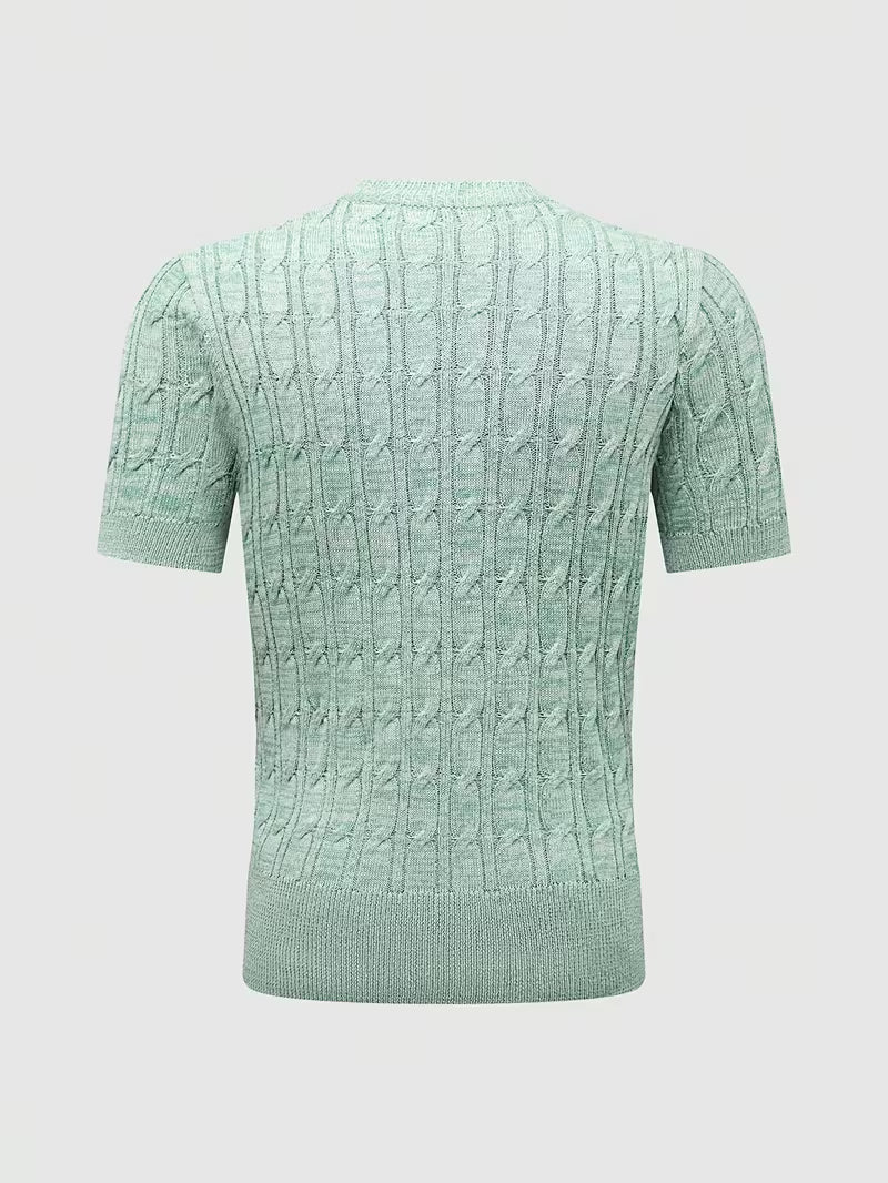 Otto | Cable Knit Short Sleeve Sweater Sage Green Crew Neck