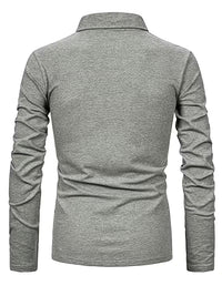 Reed | Mens Polo Shirt Gray Long Sleeve Striped Collar