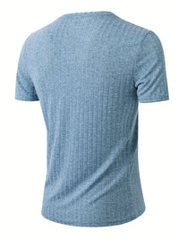Theo | Casual Ribbed T Shirt Light Blue Crew Neck