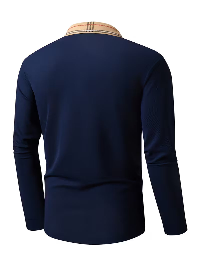 Otto | Preppy Polo Shirt Navy Striped Collar