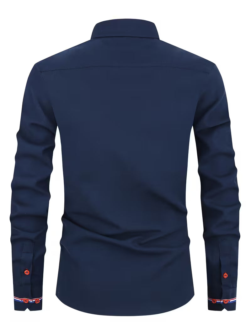 Theo | Mens Button Up Shirt Navy Red Accent Cuff
