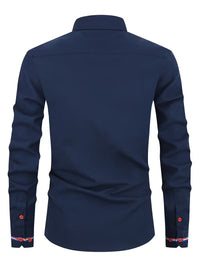 Theo | Mens Button Up Shirt Navy Red Accent Cuff
