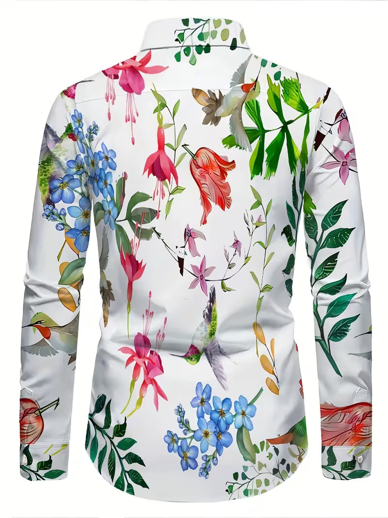 Blake | Tropical Floral Print Button Up Shirt White