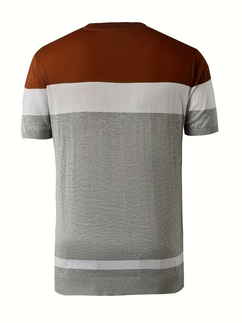 Blake | Cable Knit Colorblock Short Sleeve Sweater Rust Gray Cream