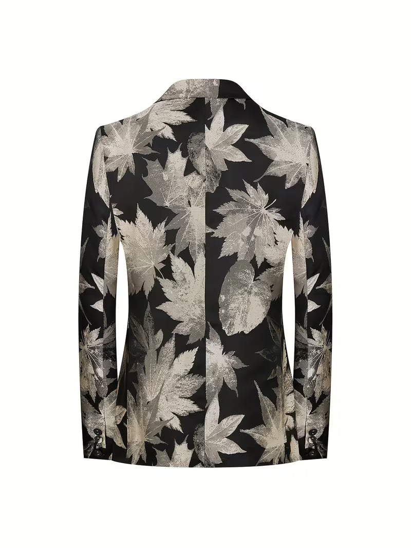 Blake | Floral Print Casual Blazer Black Cream Leaf Pattern