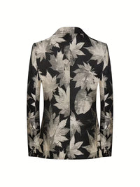 Blake | Floral Print Casual Blazer Black Cream Leaf Pattern