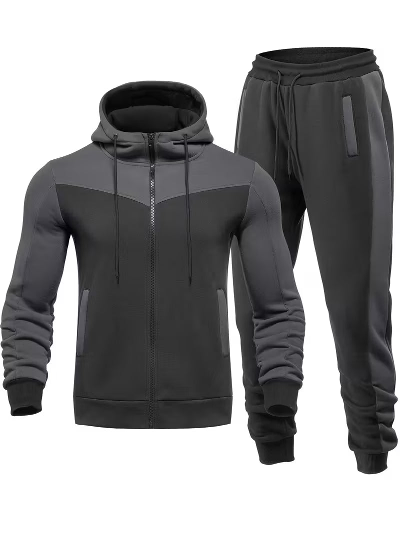 Cliff | Colorblock Zip Up Hoodie Sweatsuit Black White