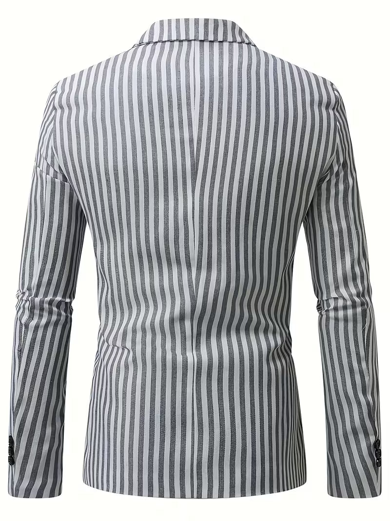 Blake | Pinstripe Blazer Gray White Single Breasted