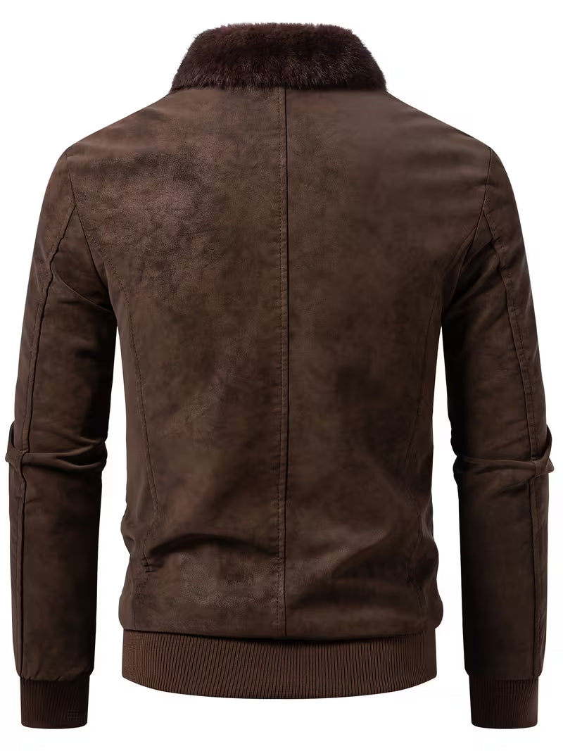 Leo | Suede Leather Jacket Chocolate Brown Fur Collar
