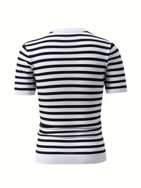 Rowan | Crew Neck Striped Sweater Black White Short Sleeve