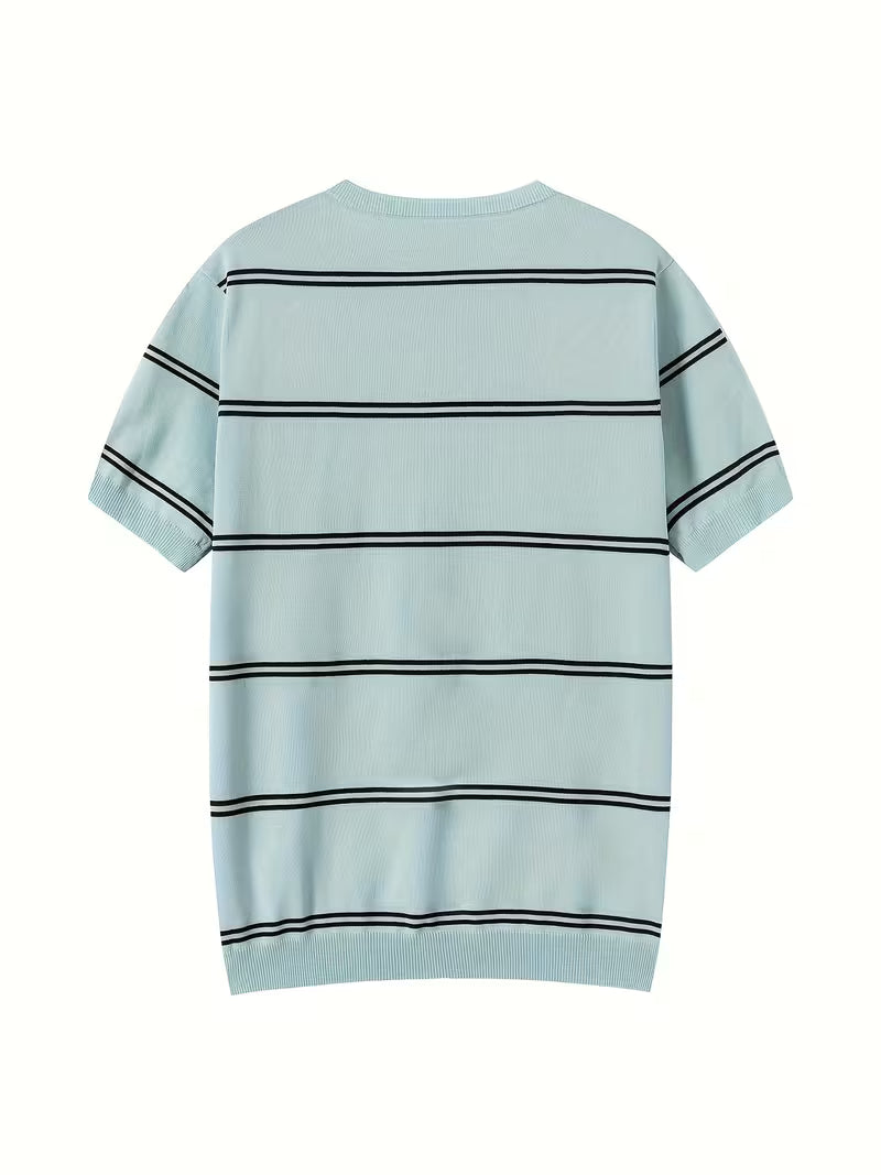 Fen | Striped Crew Neck T Shirt Light Blue Navy
