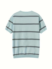 Fen | Striped Crew Neck T Shirt Light Blue Navy
