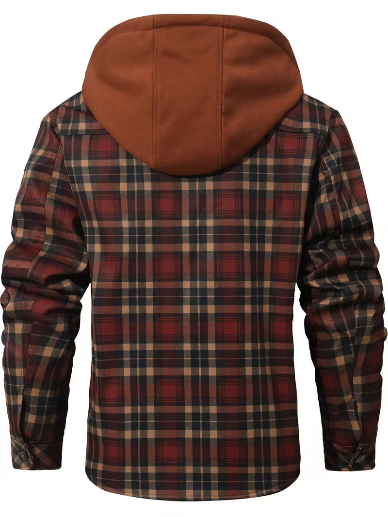 Rory | Plaid Sherpa Lined Hooded Jacket Burgundy Fleece