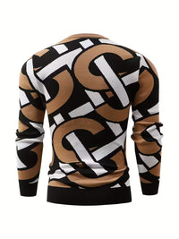 Ivan | Geometric Crew Neck Sweater Black Cream Tan