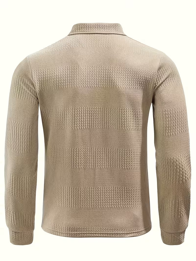 Beau | Casual Waffle Knit Polo Shirt Cream Long Sleeve