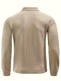Beau | Casual Waffle Knit Polo Shirt Cream Long Sleeve