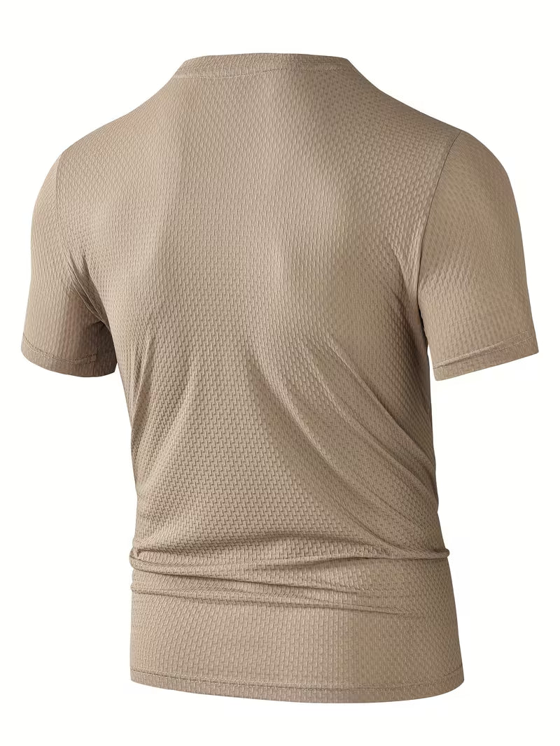 Blake | Textured V Neck Mens T Shirt Cream Short Sleeve