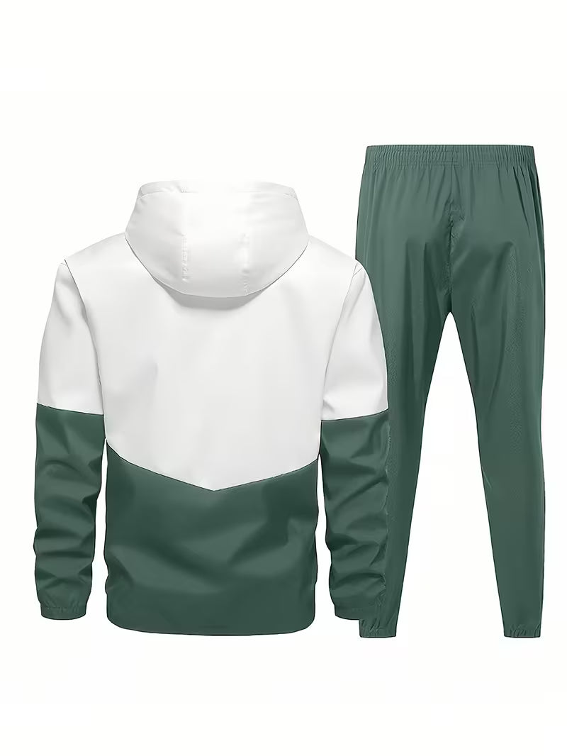 Shaw | Colorblock Zip Up Hoodie Tracksuit White Green