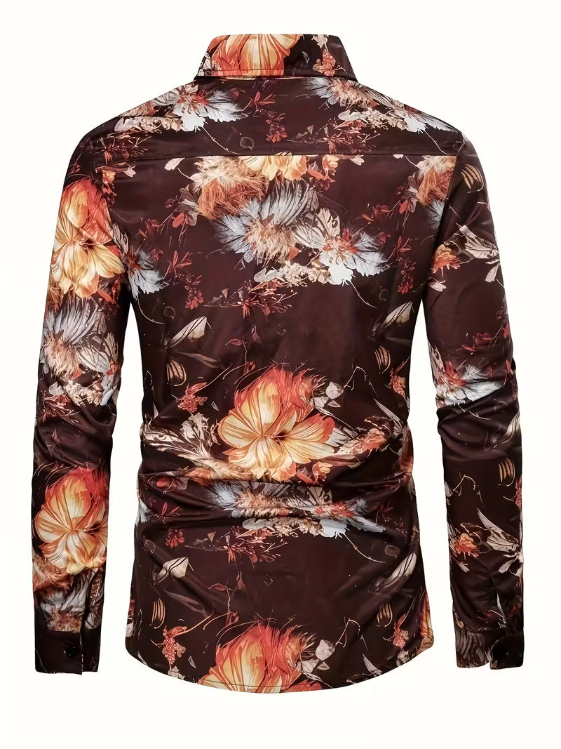 Theo | Floral Button Up Shirt Black Cream Orange