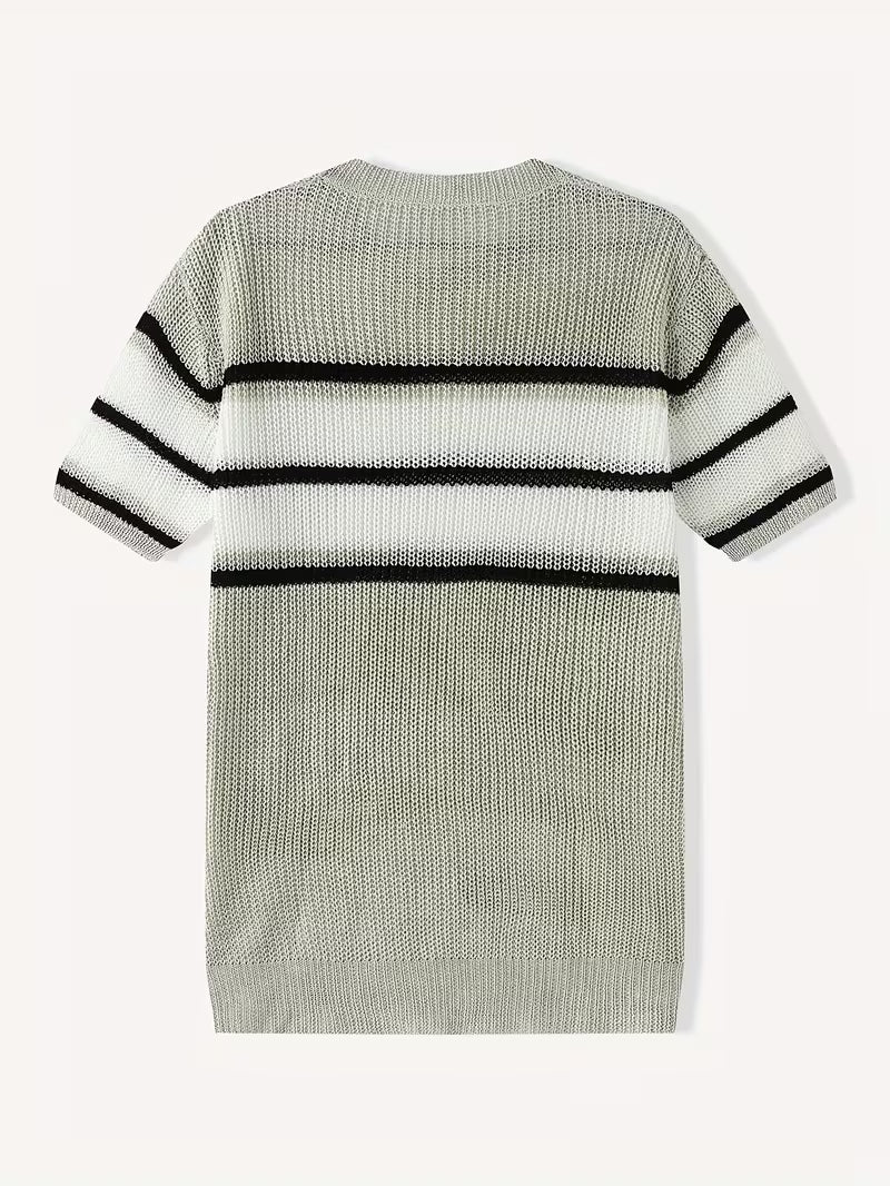 Seth | Crew Neck Sweater Cream Black Stripe