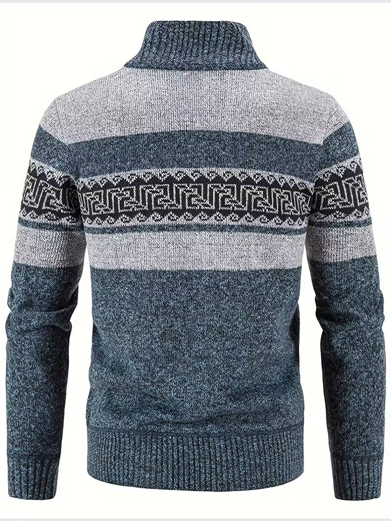 Tate | Patterned Wool Cardigan Vest Gray Navy