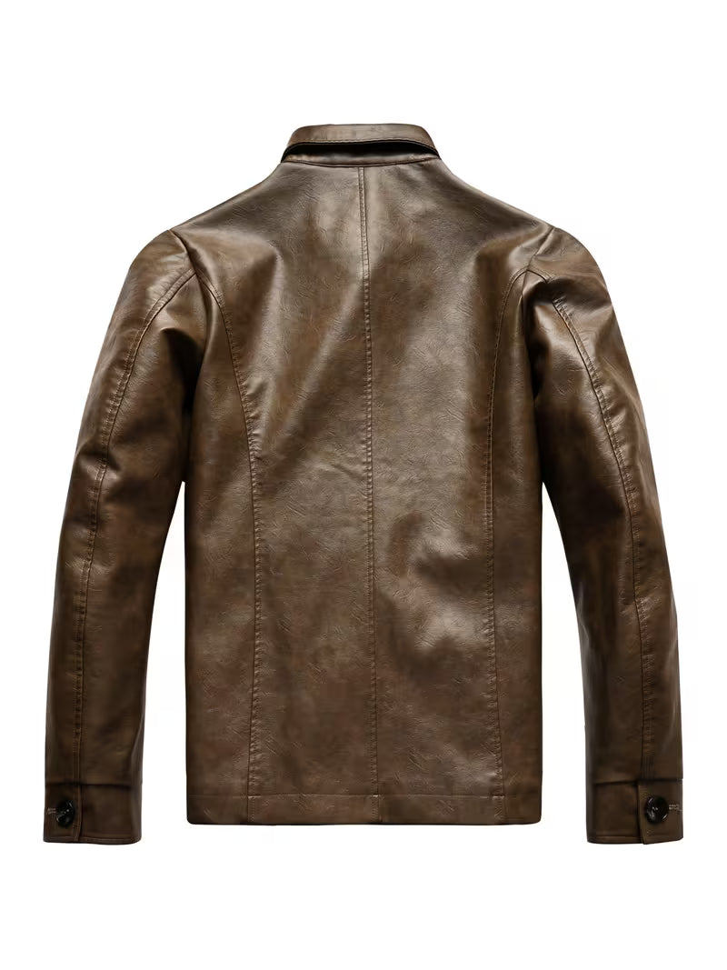 Blake | Casual Leather Jacket Brown Multi Pocket