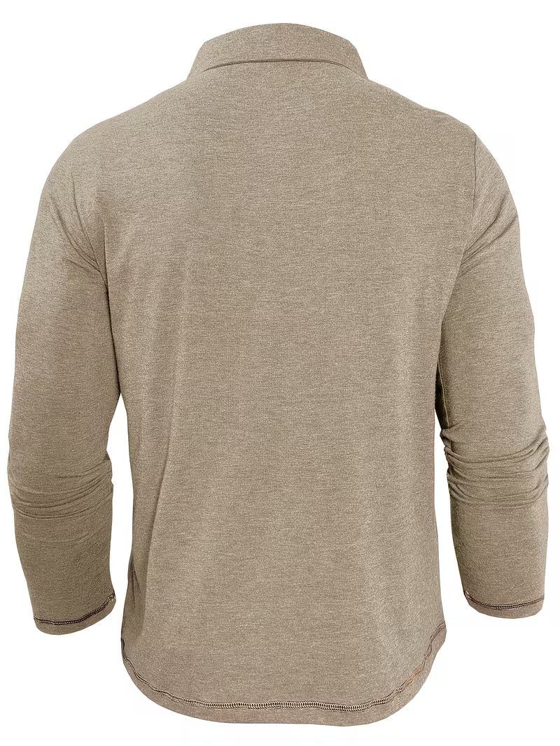 Jack | Casual Henley Polo Shirt Beige Striped Pocket