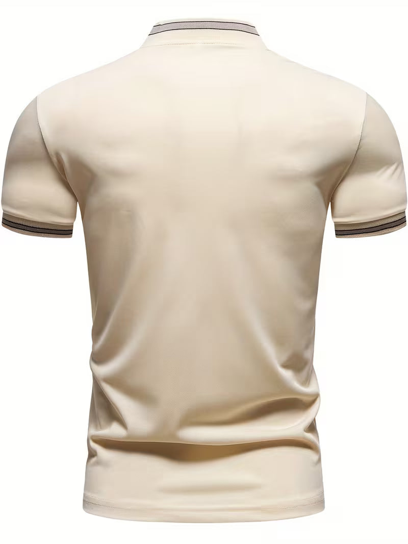 Tate | Casual Zip Polo Shirt Cream Striped Trim