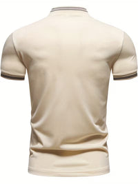 Tate | Casual Zip Polo Shirt Cream Striped Trim